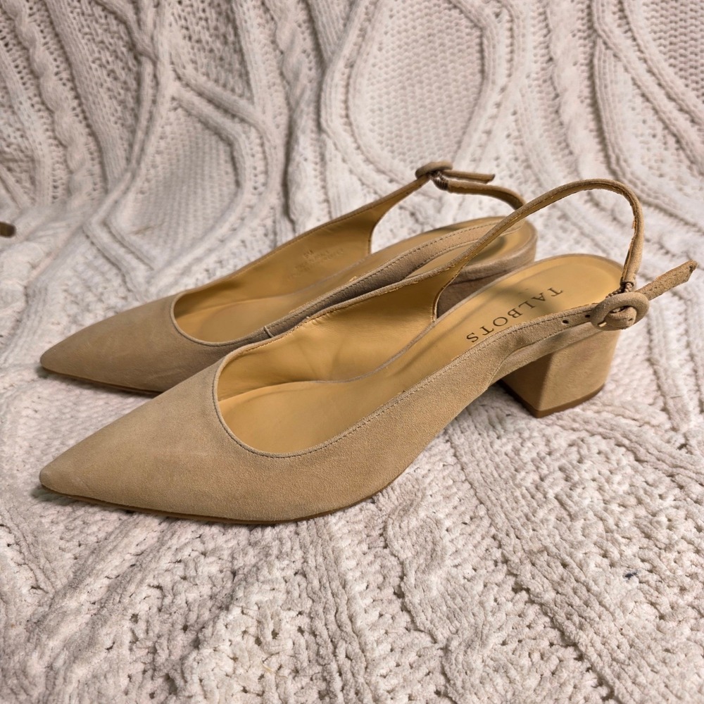 Talbots Slingback D'Orsay Pumps Tan Suede Pointed Toe 2" Heel Women 9M Excellent